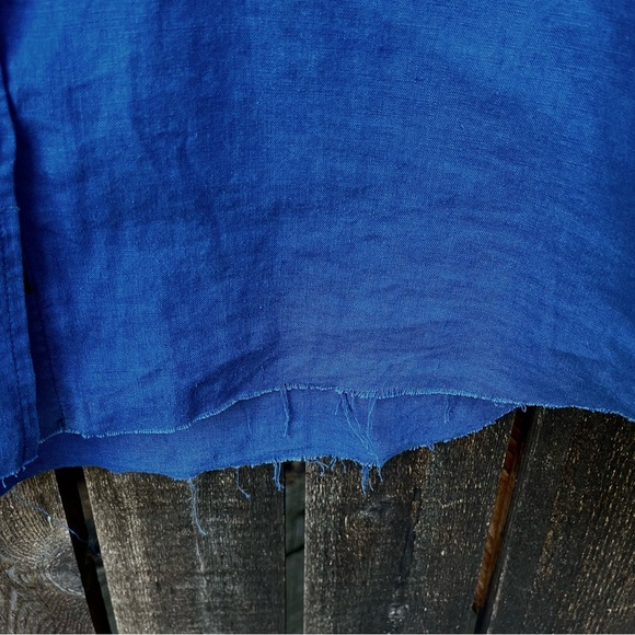 Rails Banks Military Patch Raw Edge Linen Blend Button Down Indigo Shirt Sz XS - Picture 8 of 16